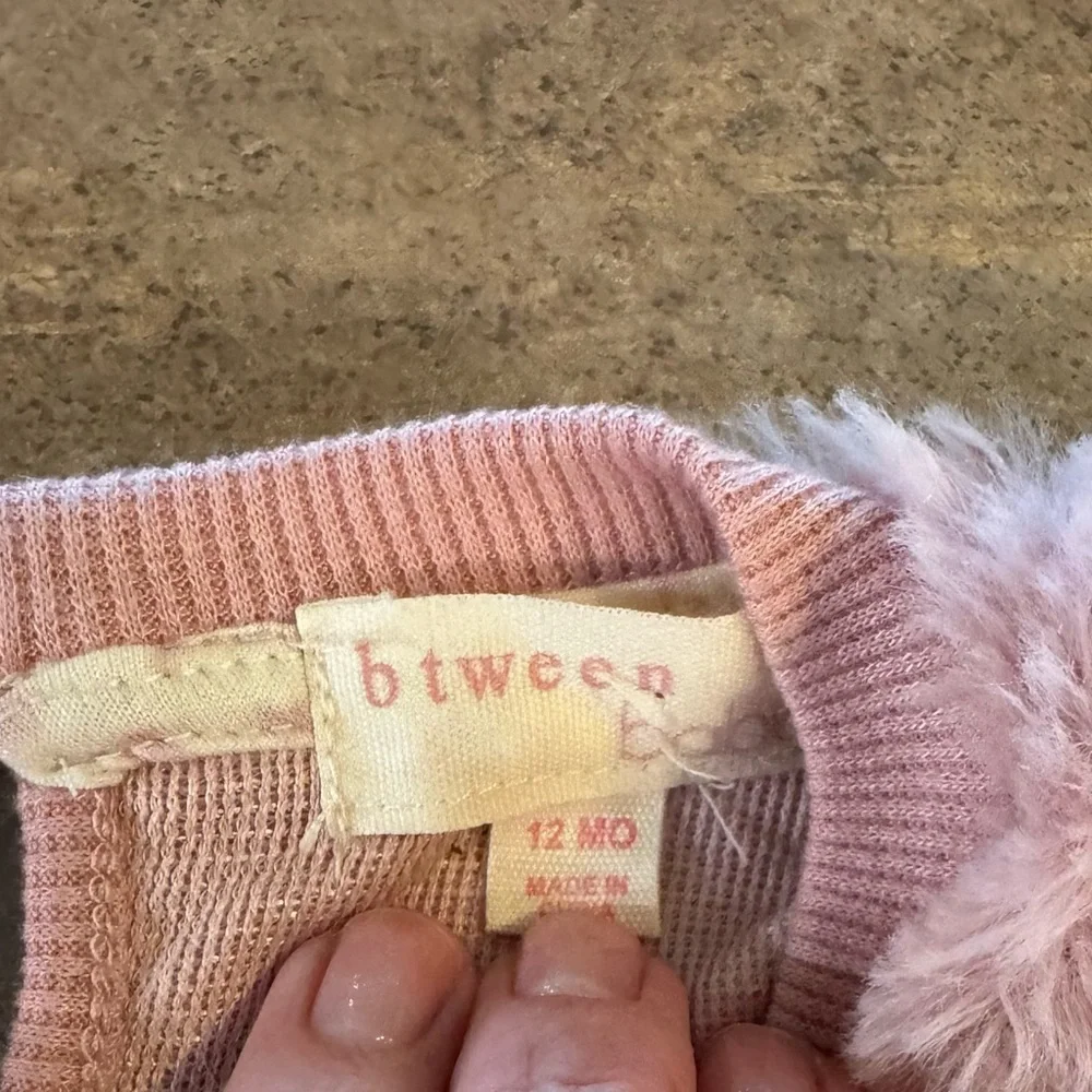 btween Pink Teddy Bear Cozy Fleece 2 Piece Animal print Set w/ Headband,Size 12M